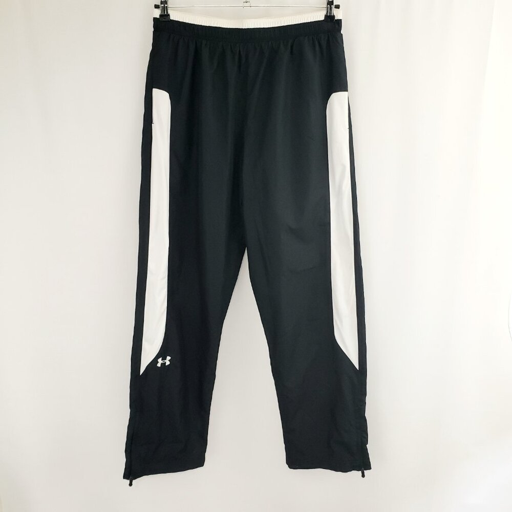 Under Armour Hockey Warm-Up Pant LARGE Black White Coldgear Poly Fleece Interior